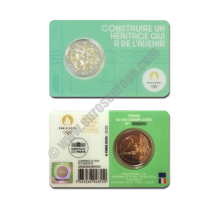 France 2022 Coin card Genius and the discus throw. Second of the series 2024 Summer Olympics (Green)