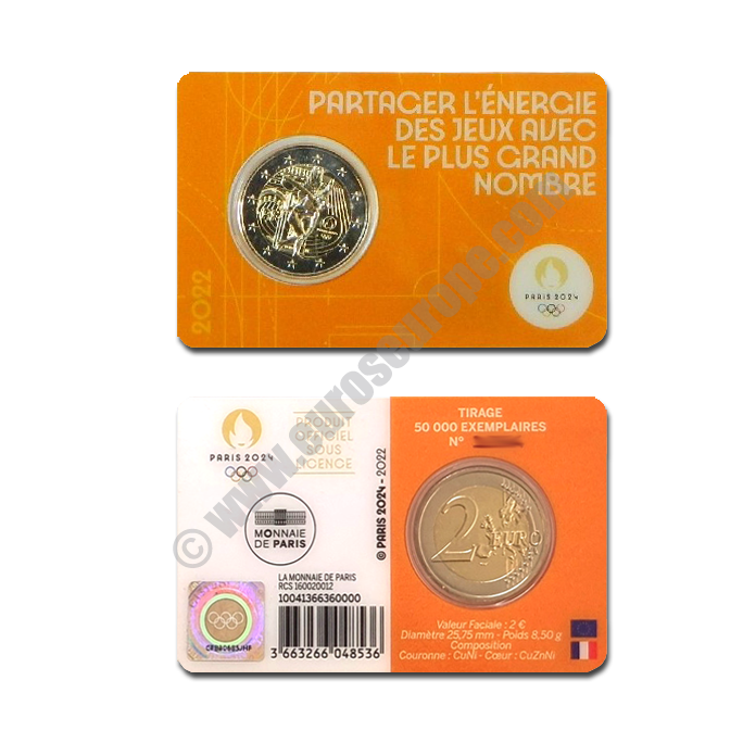 France 2022 Coin card Genius and the discus throw. Second of the series 2024 Summer Olympics (Orange)