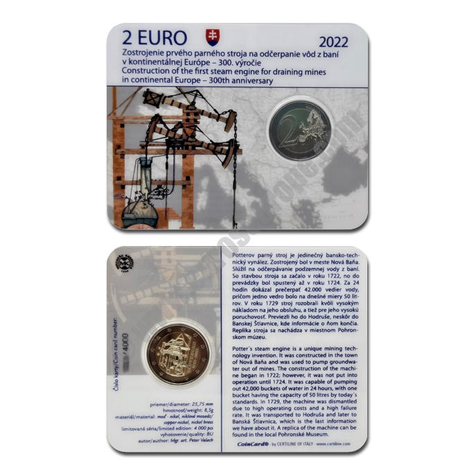Slovakia 2022 Coin card 300 years since the first steam engine for pumping pit water