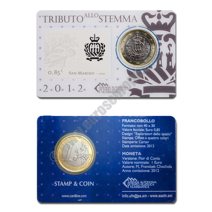 San Marino 2012 Coin and stamp Coat of arms of the republic. N. 2